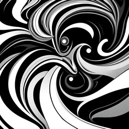 An abstract composition featuring intricate patterns and shapes created solely in black and white
