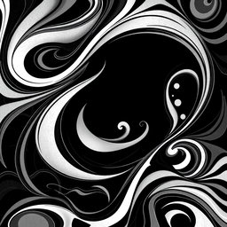 An abstract composition featuring intricate patterns and shapes created solely in black and white
