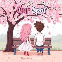 A charming cartoon-style romance book cover titled 'Our Spot'