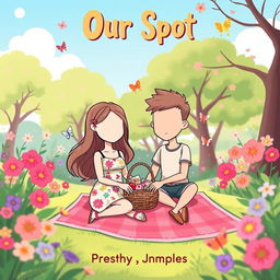 A delightful cartoon romance book cover titled 'Our Spot'