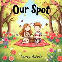 A delightful cartoon romance book cover titled 'Our Spot'