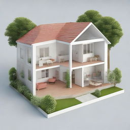 Generate a detailed image of a house fitting in a 79 square cm area.