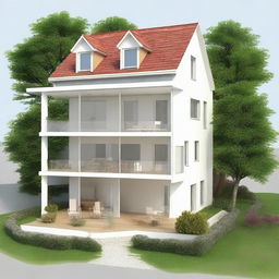 Generate a detailed image of a house fitting in a 79 square cm area.