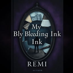 A haunting book cover for "My Bleeding Ink" by Remi, featuring a dark, moody backdrop with gradients of deep purple, midnight blue, and black