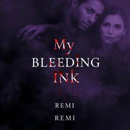 A captivating book cover for "My Bleeding Ink" by Remi, featuring a dark, misty background of swirling blacks and deep purples that creates an ethereal, dreamlike atmosphere