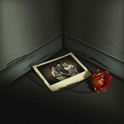 A poignant scene depicting a faded family photograph lying in a forgotten corner, cracked and torn, with its edges curling with time