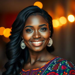 A stunning portrait of a beautiful ebony woman, showcasing her radiant skin tone and captivating features
