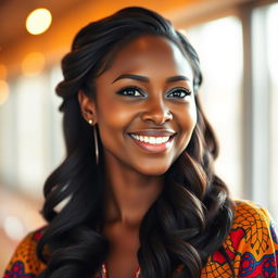 A stunning portrait of a beautiful ebony woman, showcasing her radiant skin tone and captivating features