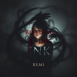 A captivating book cover design for "The Bleeding Ink" by REMI, featuring a blurred photograph at the center, evoking a sense of mystery