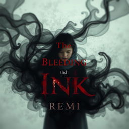 A captivating book cover design for "The Bleeding Ink" by REMI, featuring a blurred photograph at the center, evoking a sense of mystery