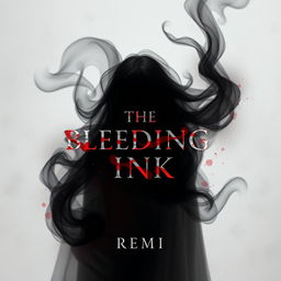A captivating book cover design for "The Bleeding Ink" by REMI, featuring a blurred photograph at the center, evoking a sense of mystery