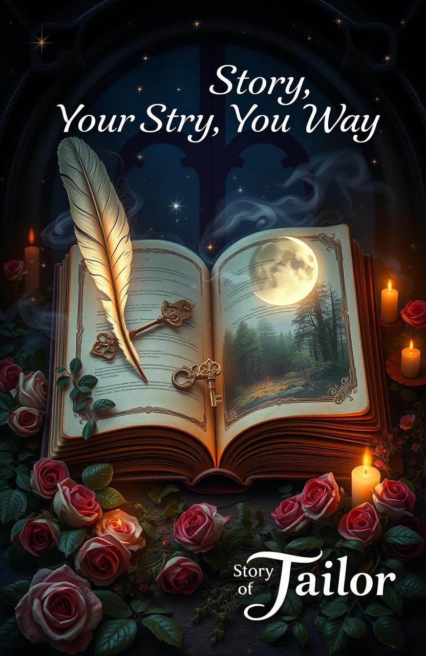 A captivating cover photo for StoryTailor, blending gothic mystique with cottagecore warmth