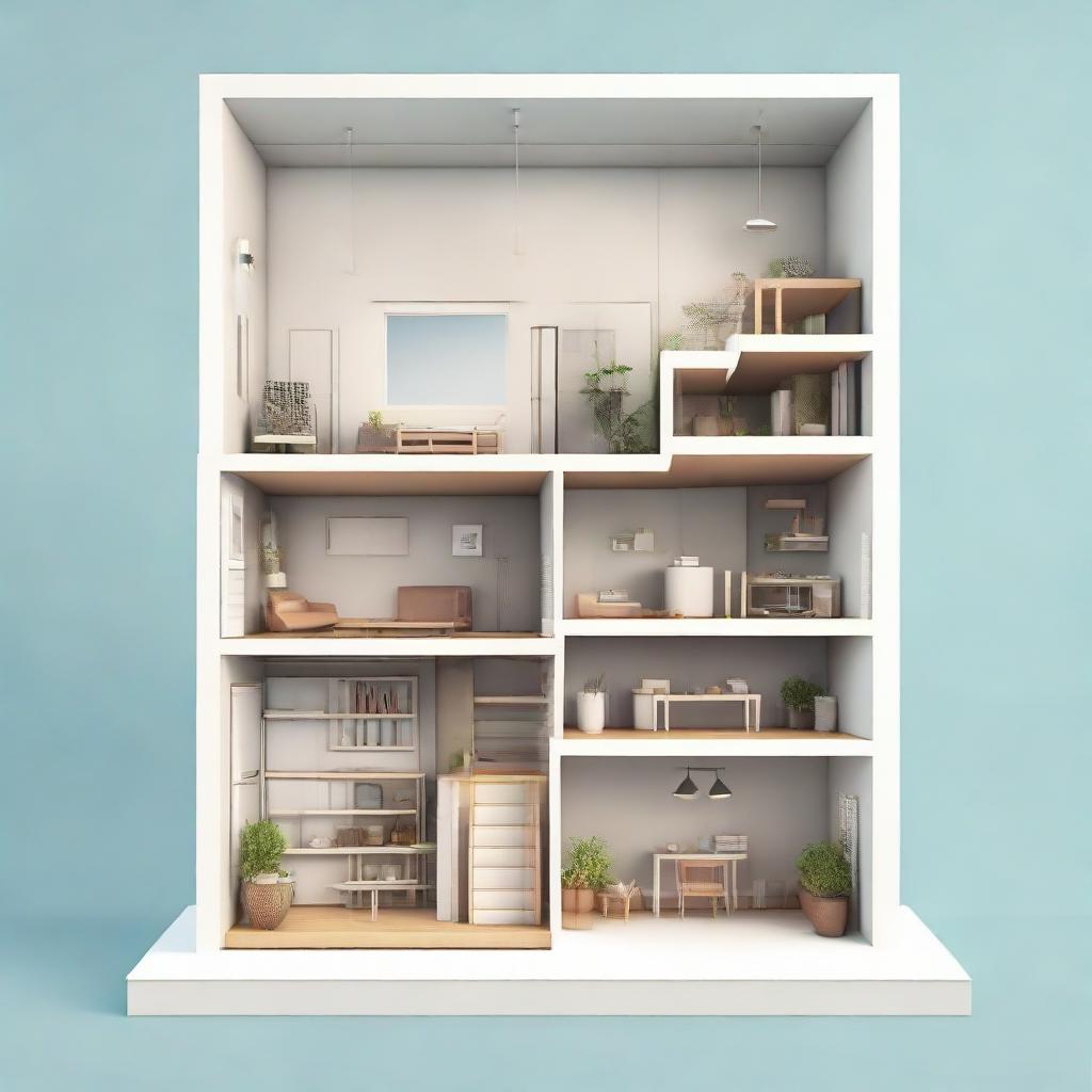 Detailed illustration of a house in a scale that fits into a 79 square cm space.