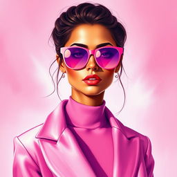 A captivating painting of a woman dressed in stylish pink clothes, exuding elegance and charm
