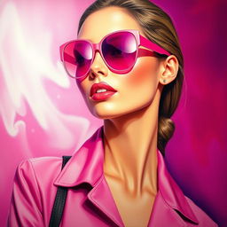 A captivating painting of a woman dressed in stylish pink clothes, exuding elegance and charm