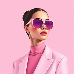 A minimalist painting of a woman elegantly dressed in pink clothes, embodying simplicity and sophistication