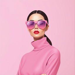 A minimalist painting of a woman elegantly dressed in pink clothes, embodying simplicity and sophistication