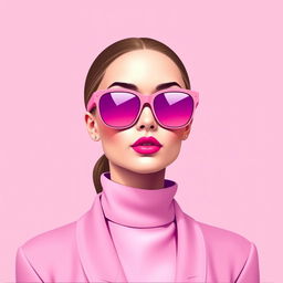 A minimalist painting of a woman elegantly dressed in pink clothes, embodying simplicity and sophistication