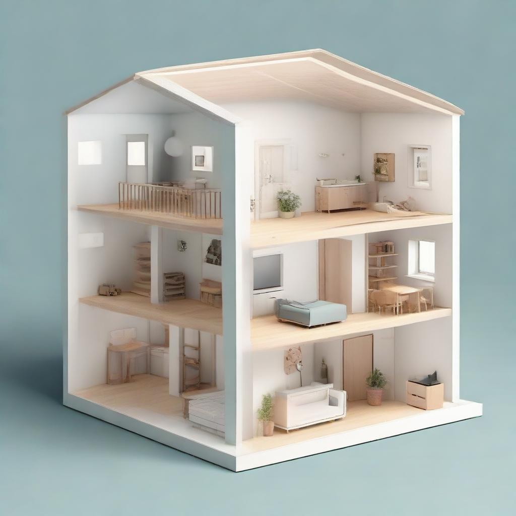 Detailed illustration of a house in a scale that fits into a 79 square cm space.