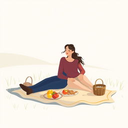 A minimalist and simple painting of a couple enjoying a picnic together