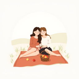 A minimalist and simple painting of a couple enjoying a picnic together