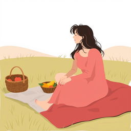 A minimalist and simple painting of a couple enjoying a picnic together