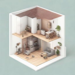 Detailed illustration of a house in a scale that fits into a 79 square cm space.