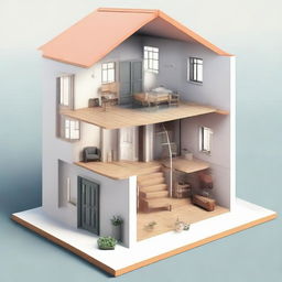 Detailed illustration of a house in a scale that fits into a 79 square cm space.