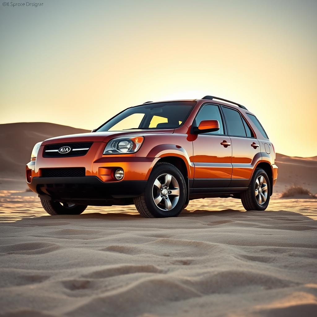 A 2007 Kia Sportage in a desert landscape, showcasing its distinctive design and rugged aesthetic