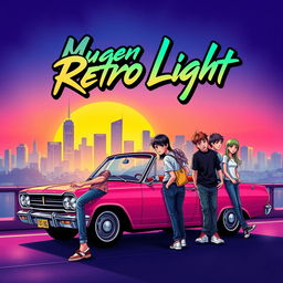 A vibrant and dynamic album cover for an early 2000's emo band called Mugen Retro Light
