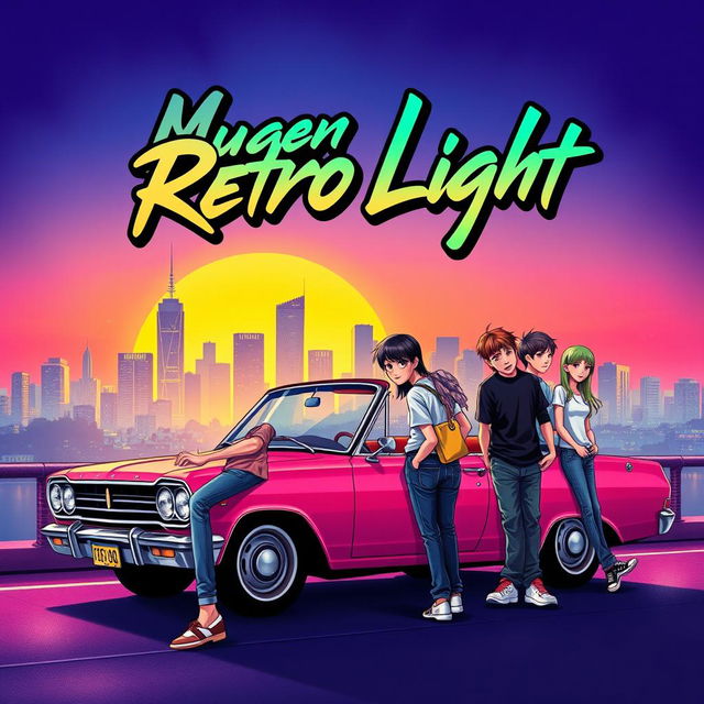 A vibrant and dynamic album cover for an early 2000's emo band called Mugen Retro Light