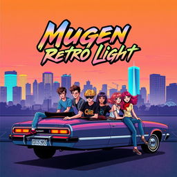 A vibrant and dynamic album cover for an early 2000's emo band called Mugen Retro Light