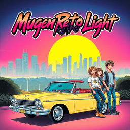 A vibrant and dynamic album cover for an early 2000's emo band called Mugen Retro Light
