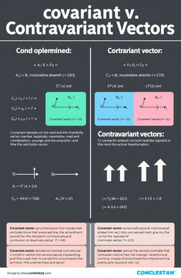 A visually engaging infographic comparing covariant and contravariant vectors conceptually