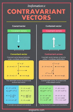 A visually engaging infographic comparing covariant and contravariant vectors conceptually
