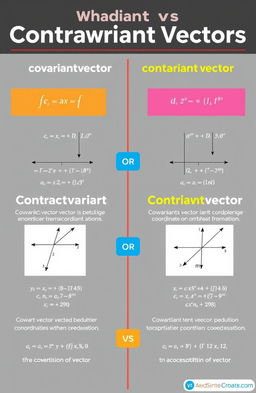 A visually engaging infographic comparing covariant and contravariant vectors conceptually