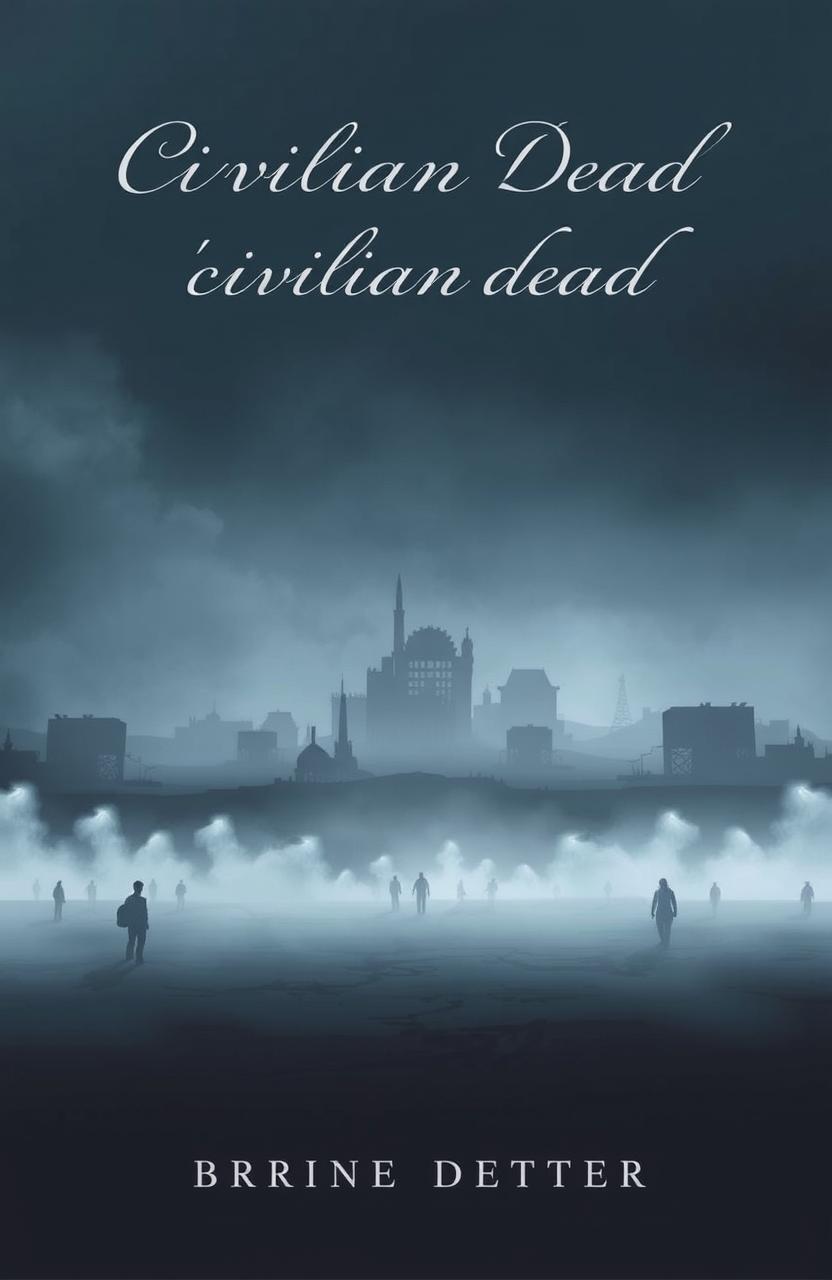 A haunting and poignant poetry book cover depicting the isolation and desolation of a large number of individuals defined as 'civilian dead'