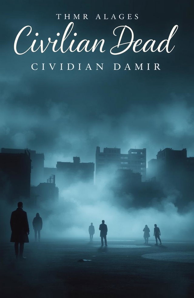 A haunting and poignant poetry book cover depicting the isolation and desolation of a large number of individuals defined as 'civilian dead'