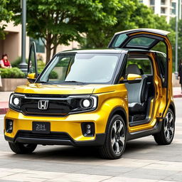 A futuristic 2026 Honda Element with a stylish 4-door design, showcasing its signature boxy silhouette enhanced with modern features