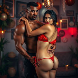 A full-length intimate and steamy photoshoot featuring a gorgeous 24-year-old Arab woman in a striking short strapless bikini