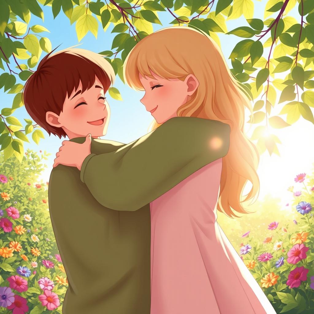 A warm and affectionate scene depicting a person on the left side of the image embracing a girl on the right