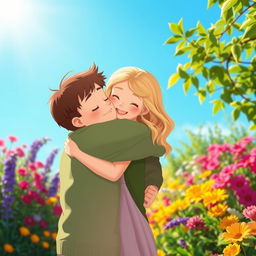 A warm and affectionate scene depicting a person on the left side of the image embracing a girl on the right