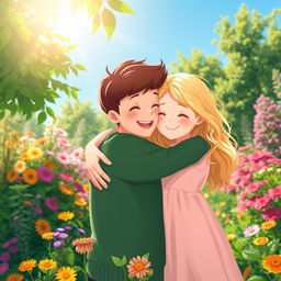 A warm and affectionate scene depicting a person on the left side of the image embracing a girl on the right