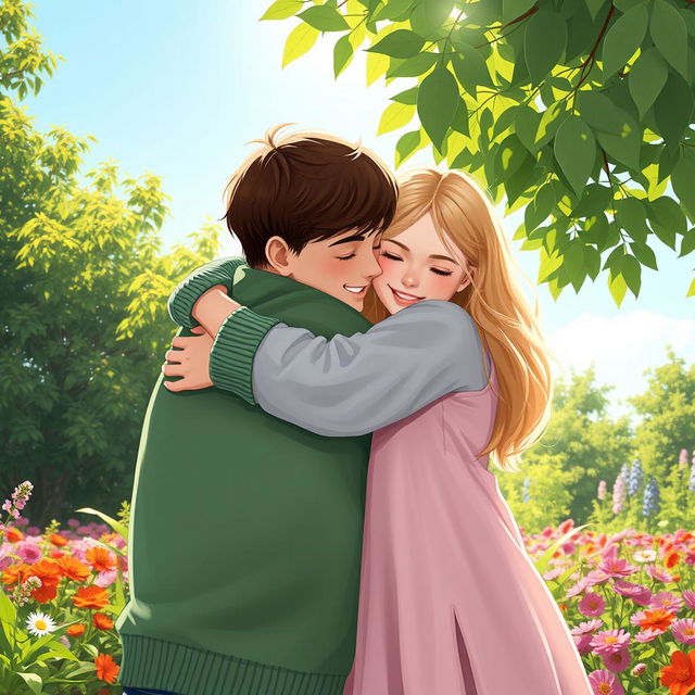 A warm and affectionate scene depicting a person on the left side of the image embracing a girl on the right