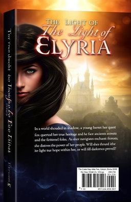 A captivating book cover design for a novel titled 'The Light of Elyria'