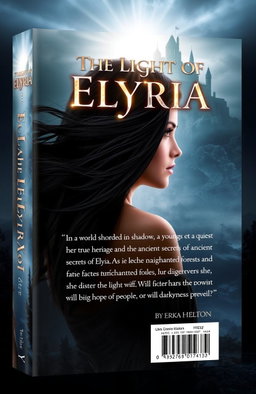A captivating book cover design for a novel titled 'The Light of Elyria'