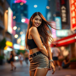 A beautiful woman wearing a stylish mini skirt, showcasing her confidence and allure