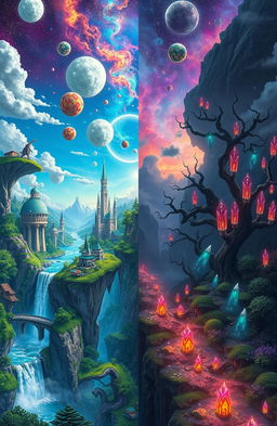 A surreal landscape depicting parallel dimensions intersecting with each other