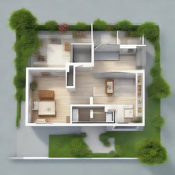 Create a comprehensive visualization of a house spanning 79 square meters in area.