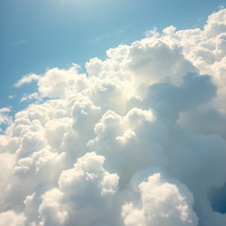 A breathtaking view of fluffy, white cumulus clouds filling a bright blue sky during a sunny day